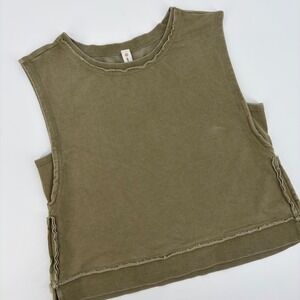 Daily Practice Anthropologie Tank Top Womens Small Olive Green Raw Edge Cropped